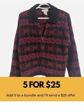 Cozy Black and Red Patterned Full Zip Sweater